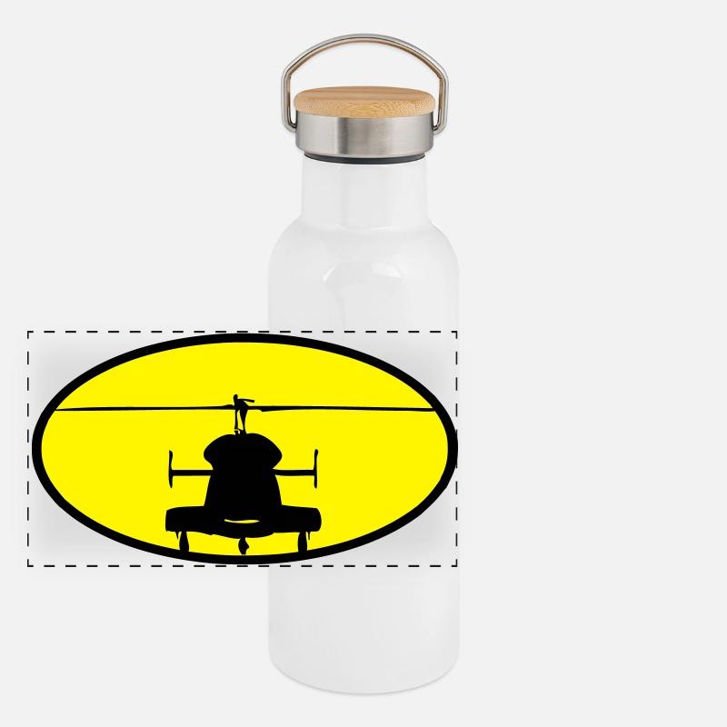 Hubschrauber Logo Panorama Thermosflasche mit Bambusdeckel