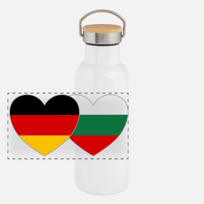 Allemagne Bulgarie Drapeau Cœur Gourde isotherme avec bouchon en bambou