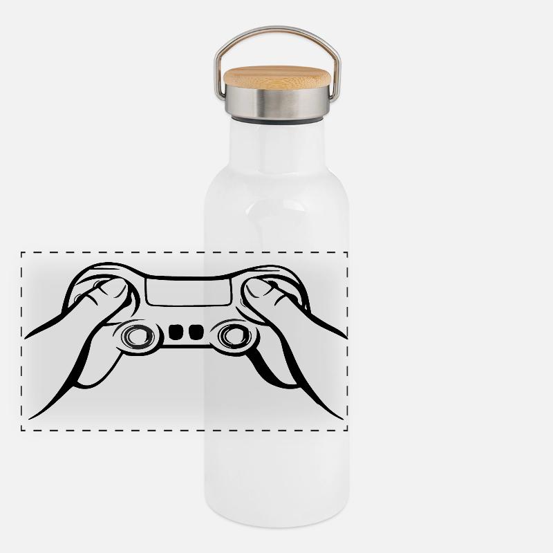 Manette de jeu noire Gourde isotherme avec bouchon en bambou