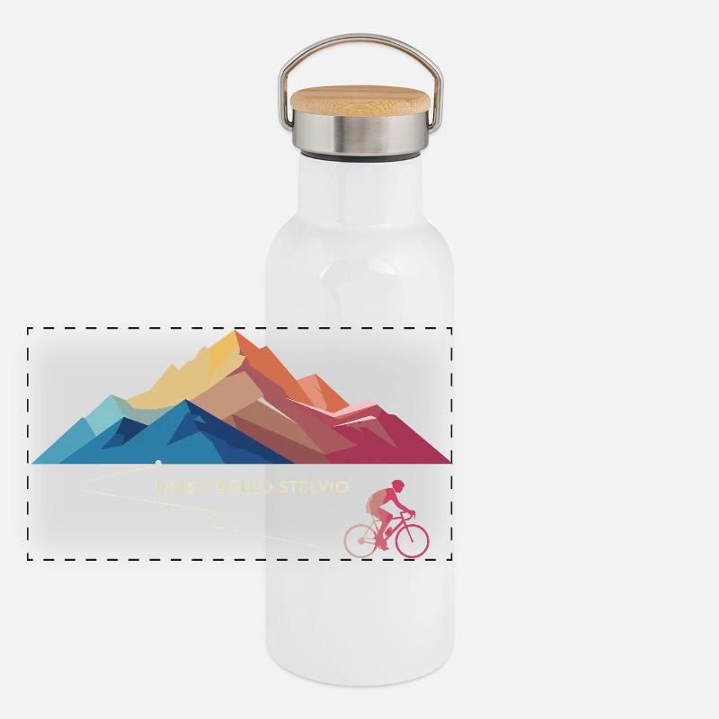 Montée cycliste du col du Stelvio Gourde isotherme avec bouchon en bambou