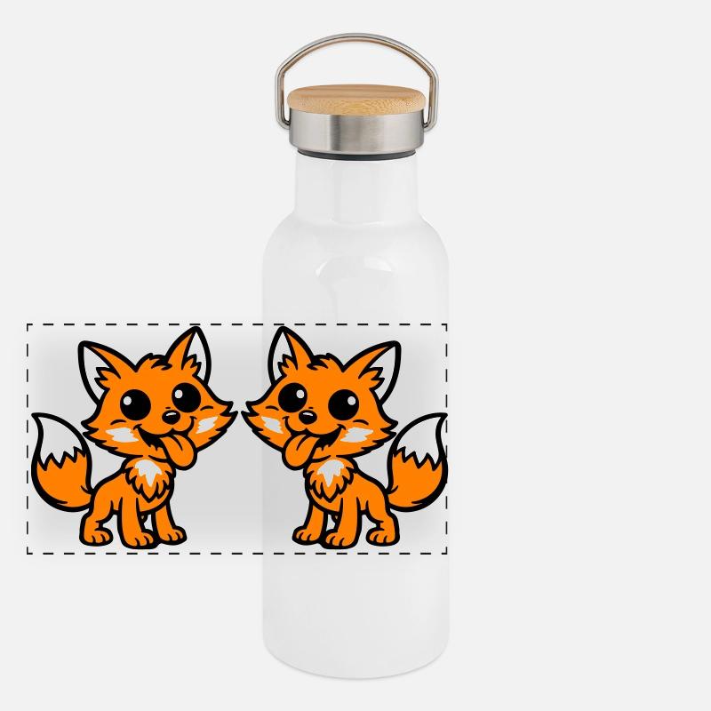 Fox Couple - Panoramic Thermal Bottle with Bamboo Lid - white