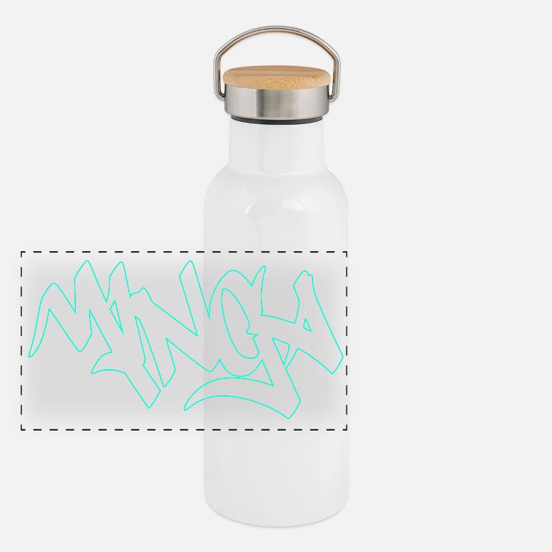 Graffiti Mibga Neon Schriftzug Panorama Thermosflasche mit Bambusdeckel
