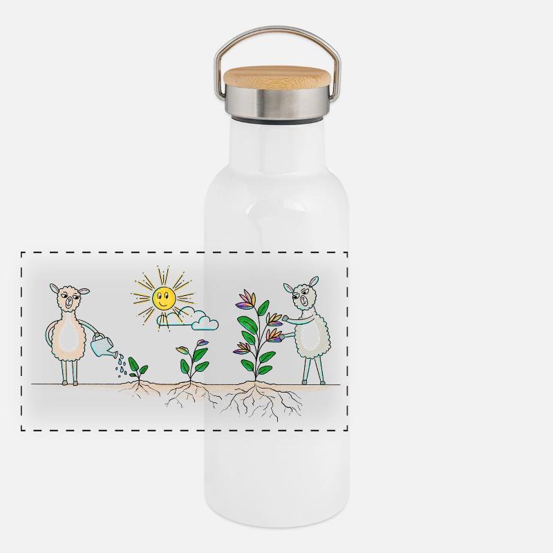 Jardin de lamas coloré Gourde isotherme avec bouchon en bambou