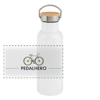 pedalhero radfahrer spruch bike mtb fahrrad - Panorama Thermosflasche mit Bambusdeckel - Weiß - Vorne