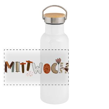 Mittwoch Wochentag  - Panorama Thermosflasche mit Bambusdeckel - Weiß - Vorne