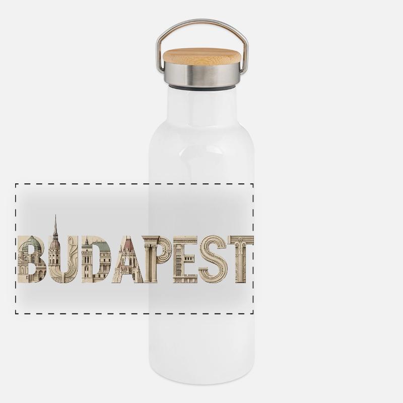 BUDAPEST – Architectural Typography Design Panorama Thermosflasche mit Bambusdeckel