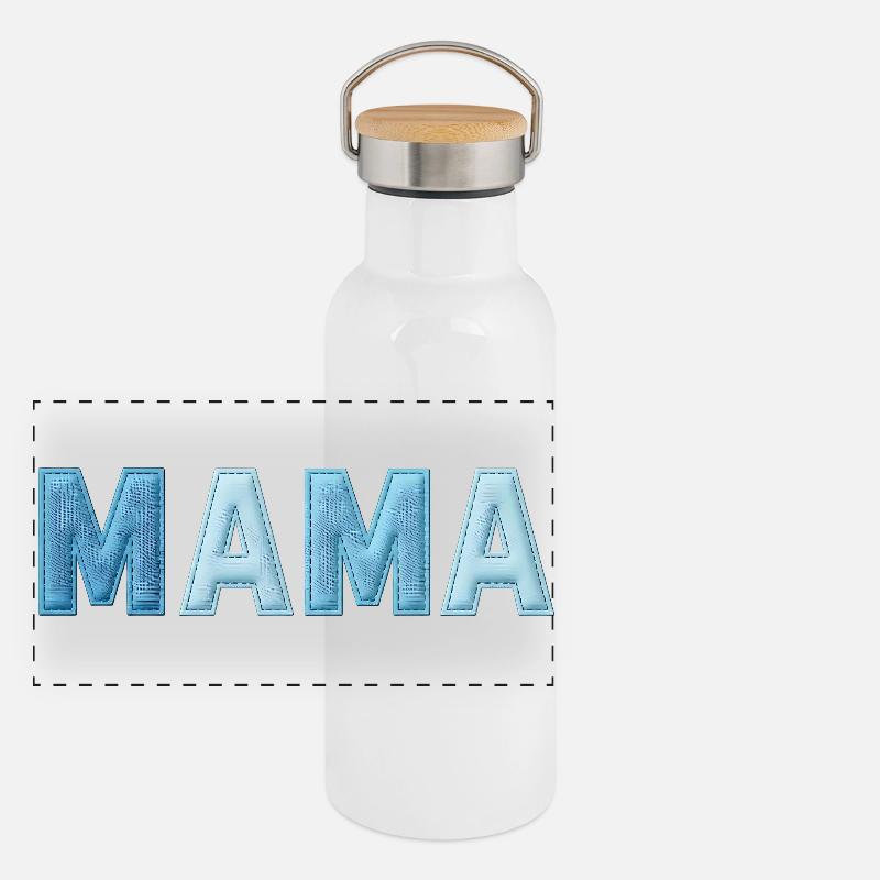 MAMA Denim Schriftzug Patchwork Trend Panorama Thermosflasche mit Bambusdeckel