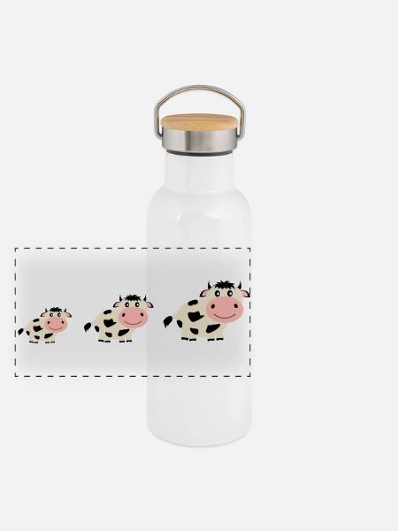 Kuh Kühe Comic - Panorama Thermosflasche mit Bambusdeckel - Weiß