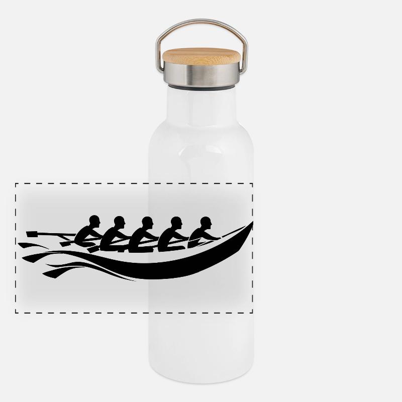 Ruderteam Cartoon Look Panorama Thermosflasche mit Bambusdeckel