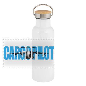 Pilote cargo A-400 - Gourde isotherme avec bouchon en bambou - blanc - Devant