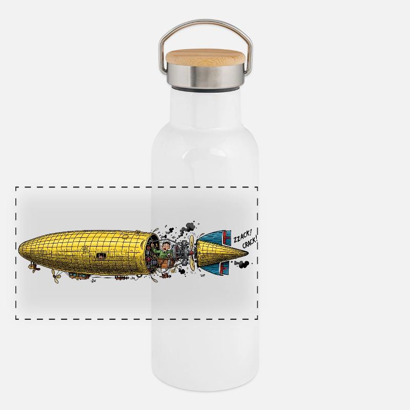 Gelbes Flug Abenteuer Panorama Thermosflasche mit Bambusdeckel