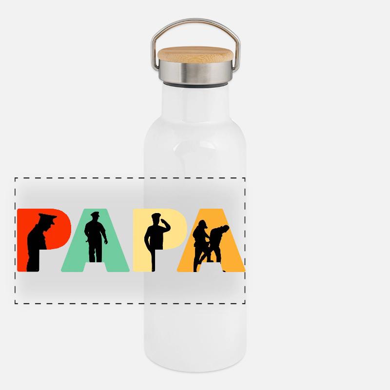 Papa Polizeibeamter Polizei-Silhouette Panorama Thermosflasche mit Bambusdeckel