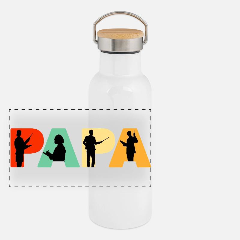 Silhouette professionnelle éducative Papa Enseignant Gourde isotherme avec bouchon en bambou
