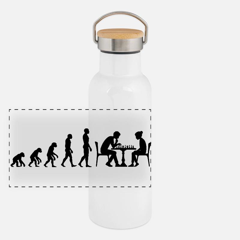 EVOLUTION ZUM SCHACHMEISTER – MATT! CHESSLOVER Panorama Thermosflasche mit Bambusdeckel
