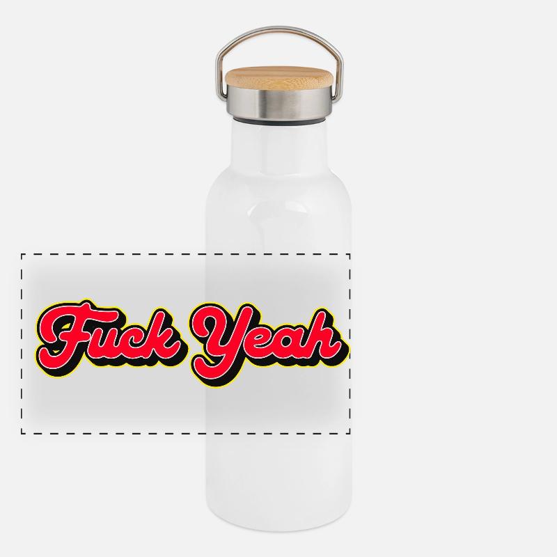 Fuck Yeah 3D Red Script Gourde isotherme avec bouchon en bambou