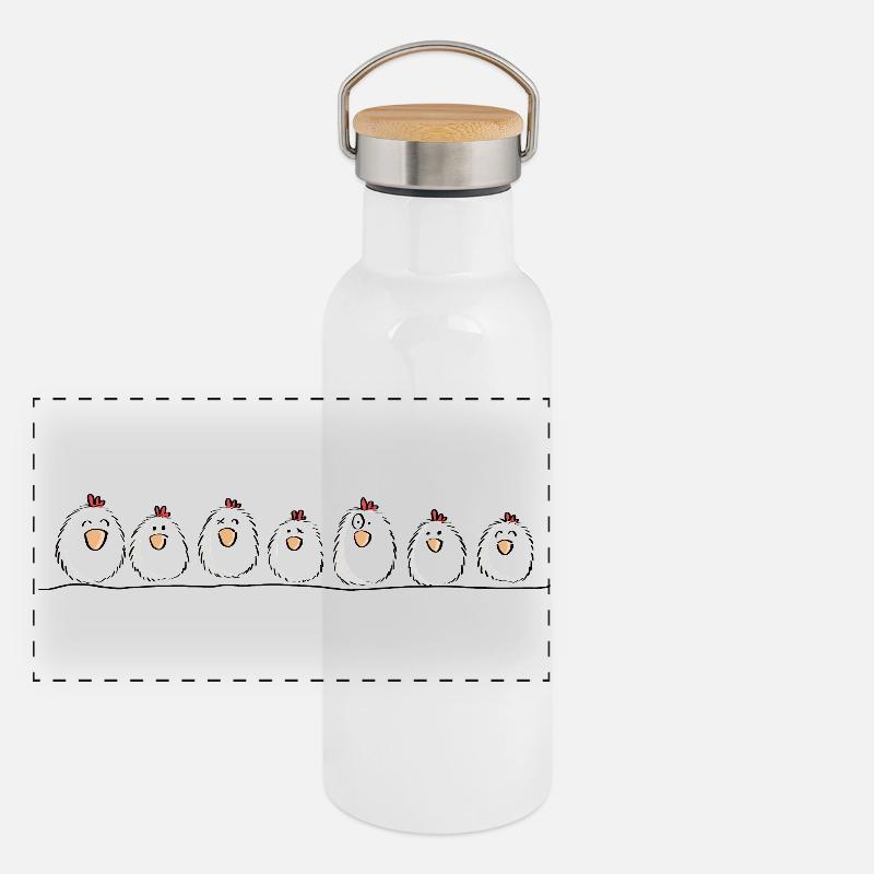 Hühner auf der Hühnerstange Panorama Thermosflasche mit Bambusdeckel