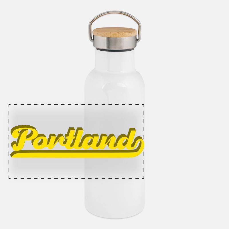 Portland Rétro Script Gourde isotherme avec bouchon en bambou