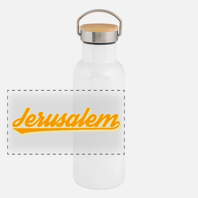 Jerusalem Retro Script Panoramic Thermal Bottle with Bamboo Lid