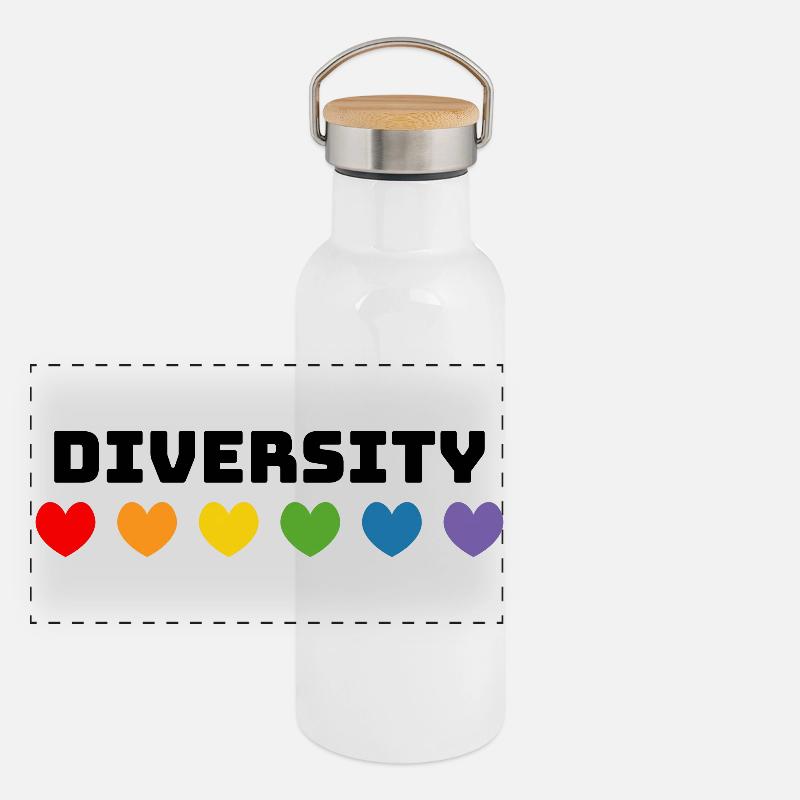 Regenbogenherzchen Diversity LGBT lgbtqi queer Panorama Thermosflasche mit Bambusdeckel