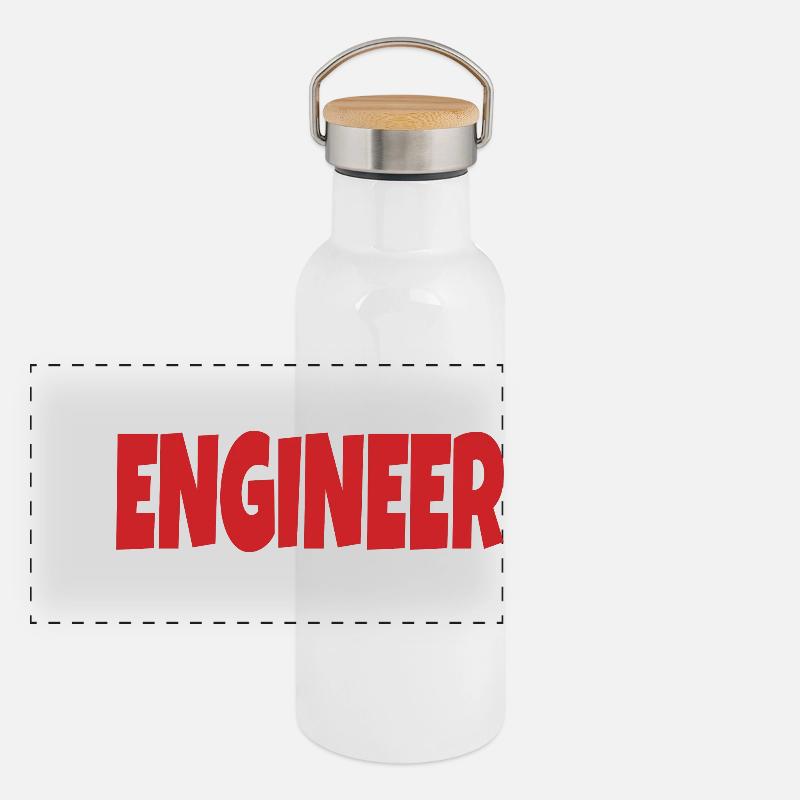 #engineer Weiß und Rot Panorama Thermosflasche mit Bambusdeckel