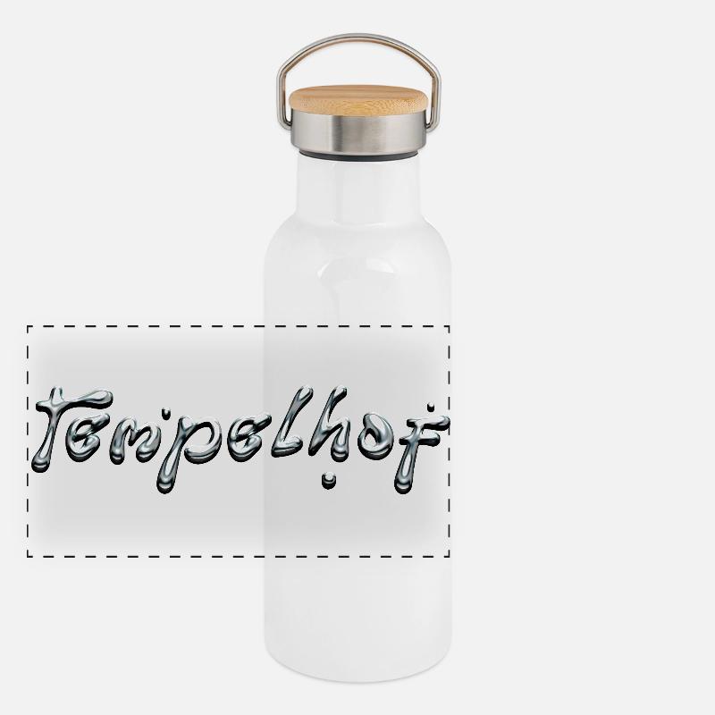Tempelhof Liquid Chrome Typography Panorama Thermosflasche mit Bambusdeckel