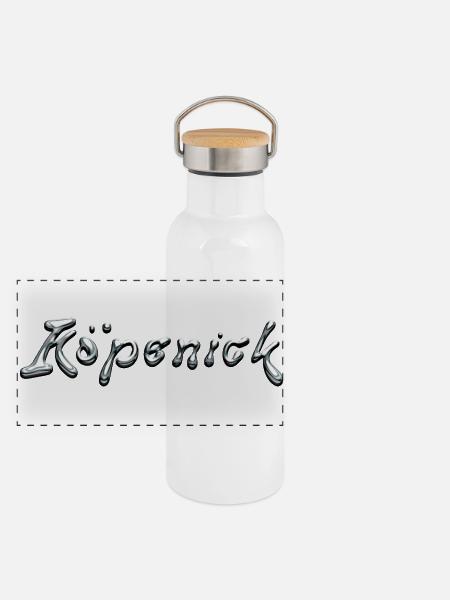 Köpenick Liquid Chrome Typography - Panorama Thermosflasche mit Bambusdeckel - Weiß
