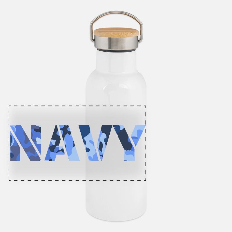 NAVY-Tarnmuster Panorama Thermosflasche mit Bambusdeckel