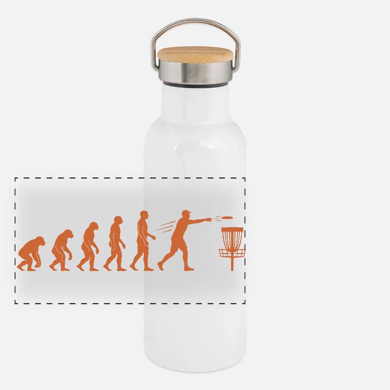 Disc Golf Evolution Lustiger Discgolfer Fliegender Disc Panorama Thermosflasche mit Bambusdeckel