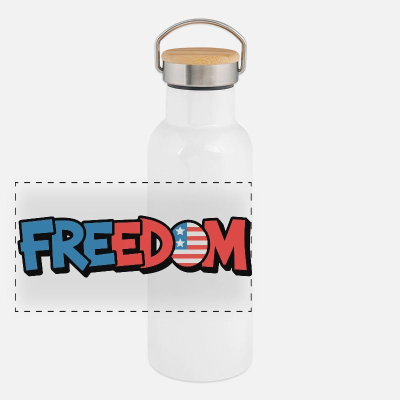 Freedom Typography Statement Design Panoramic Thermal Bottle with Bamboo Lid