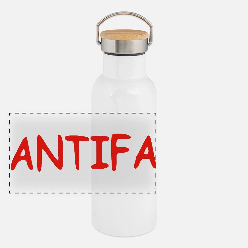 Antifa - red - Panorama Thermosflasche mit Bambusdeckel - Weiß