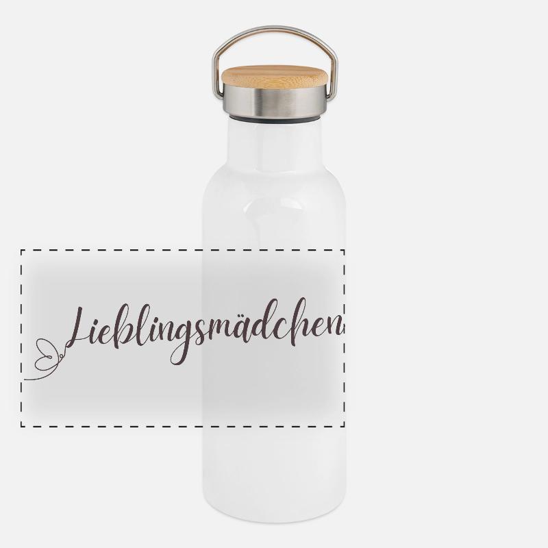 Lettrage fille préférée - Gourde isotherme avec bouchon en bambou - blanc