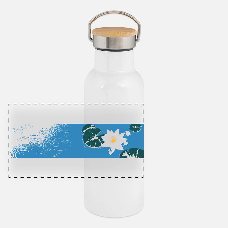 Nénuphar bleu sur l’eau Gourde isotherme avec bouchon en bambou