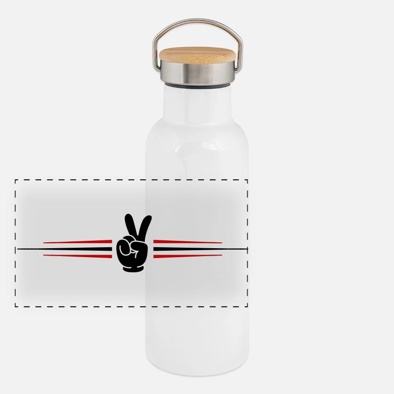 Peace Hand Comic Linie Panorama Thermosflasche mit Bambusdeckel