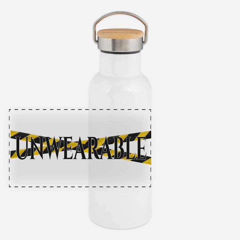 Unwearable – Statement Design with Warning Tape - Panoramic Thermal Bottle with Bamboo Lid - white