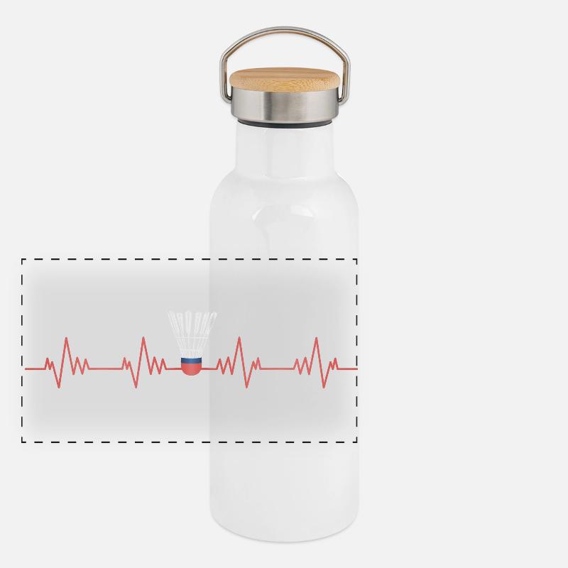 Badminton Herzschlag Panorama Thermosflasche mit Bambusdeckel