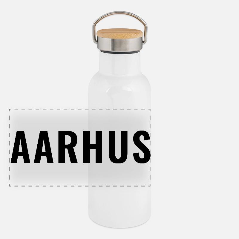Aarhus Denmark Minimal Typography Panoramic Thermal Bottle with Bamboo Lid