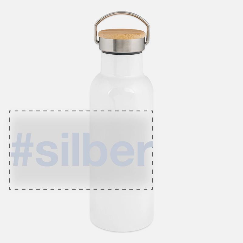 SILBER Hashtag Panorama Thermosflasche mit Bambusdeckel
