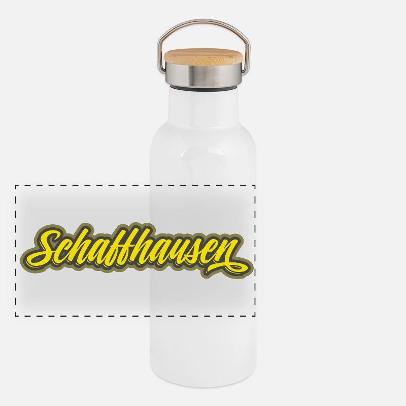 Schaffhausen Script Schriftzug Panorama Thermosflasche mit Bambusdeckel