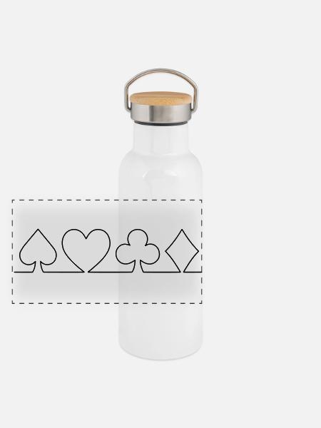 Minimalistisches Karten-Design | einfarbig - Panorama Thermosflasche mit Bambusdeckel - Weiß