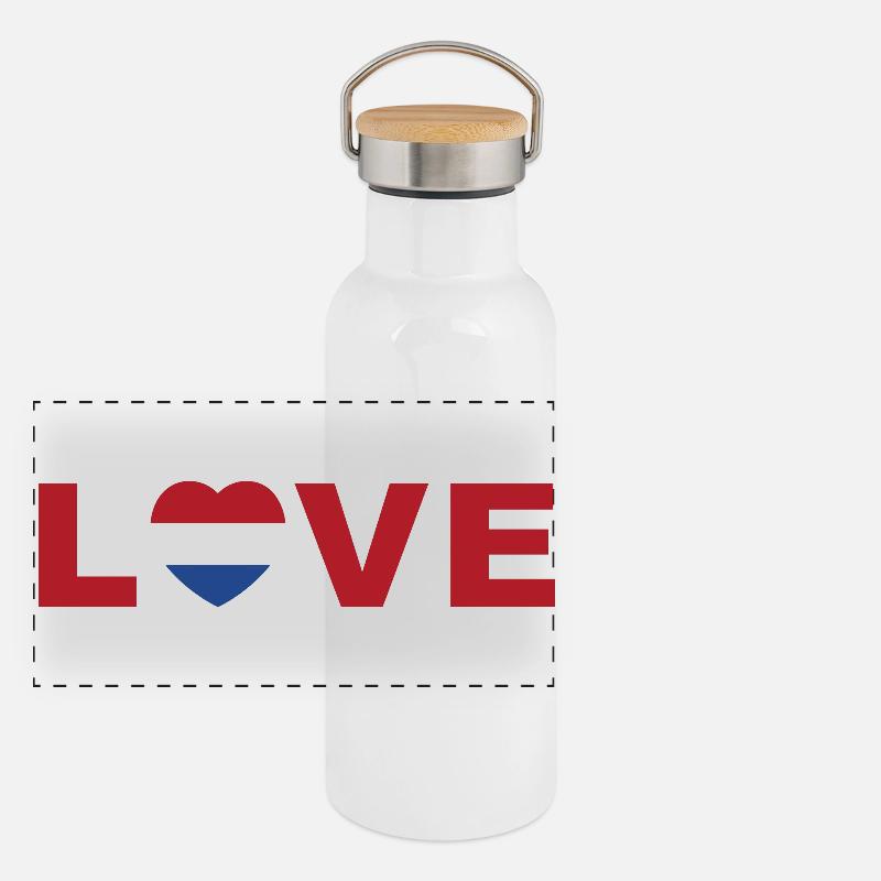 Spring District Theme with Heart Motif Panoramic Thermal Bottle with Bamboo Lid