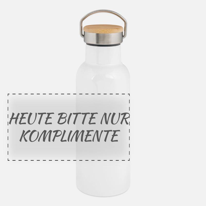 Heute bitte nur Komplimente Panorama Thermosflasche mit Bambusdeckel