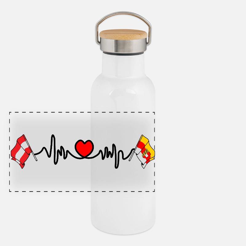 Kärnten Flags Heartbeat - Panoramic Thermal Bottle with Bamboo Lid - white