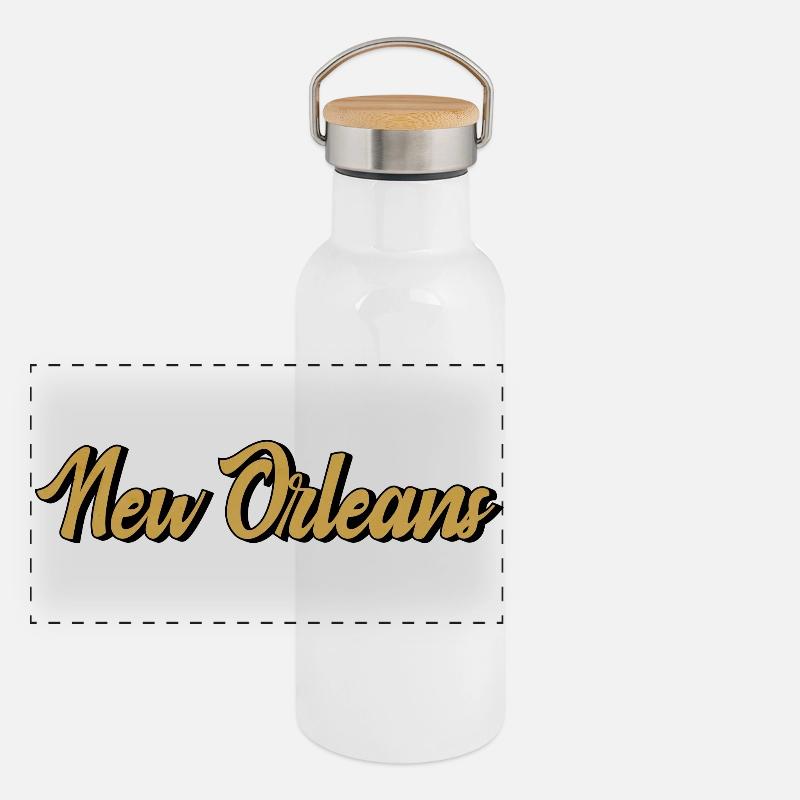 New Orleans Vintage Gold Script Panorama Thermosflasche mit Bambusdeckel