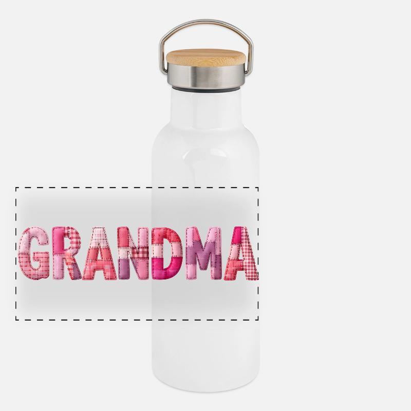Grandmother Pink Plaid Letters Patchwork Panoramic Thermal Bottle with Bamboo Lid