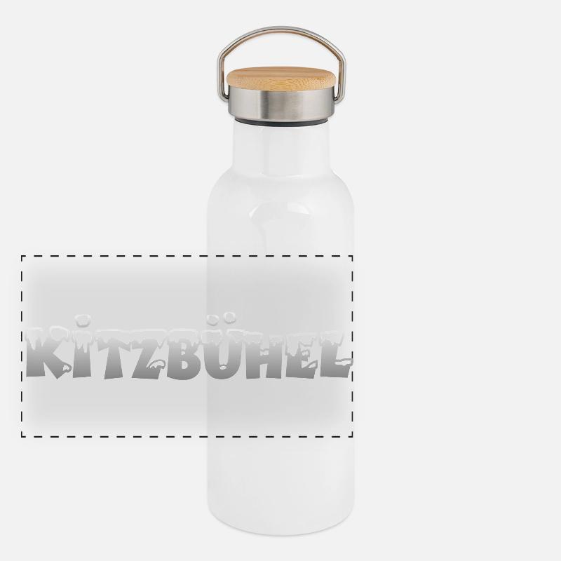 Kitzbühel Schnee Wintersport Panorama Thermosflasche mit Bambusdeckel