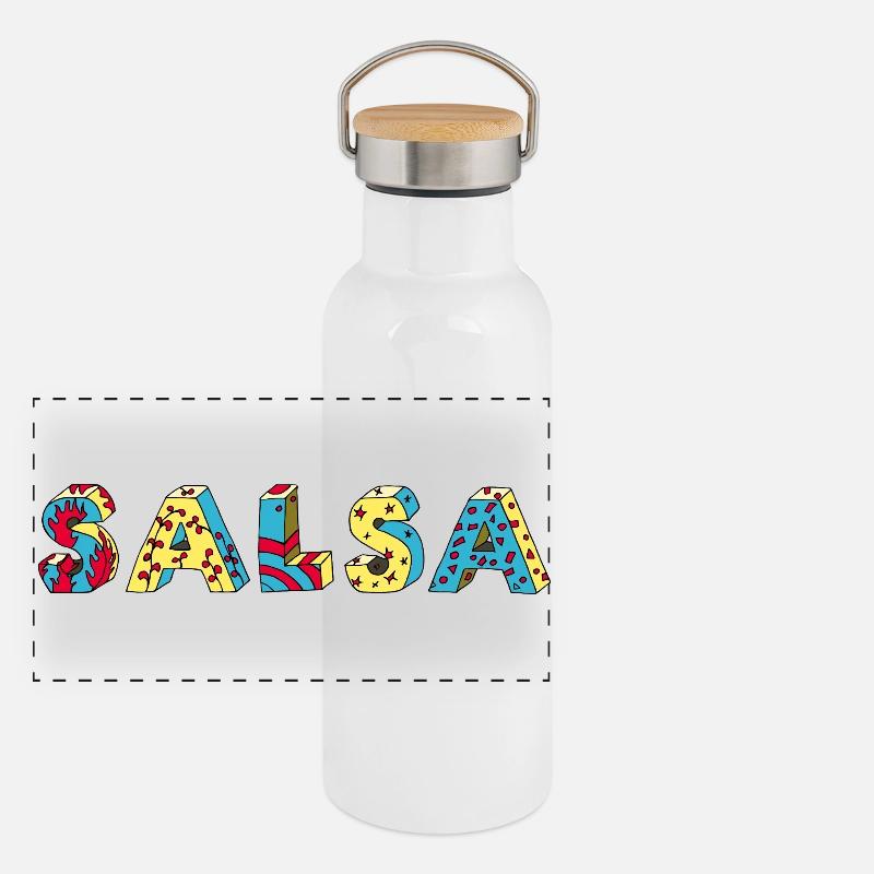 Salsa Rueda Latino cool positiv Logo Panorama Thermosflasche mit Bambusdeckel