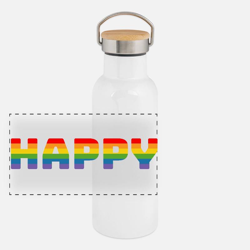 T-shirt arc-en-ciel Pride Happy | LGBT lgbtqi queer Gourde isotherme avec bouchon en bambou