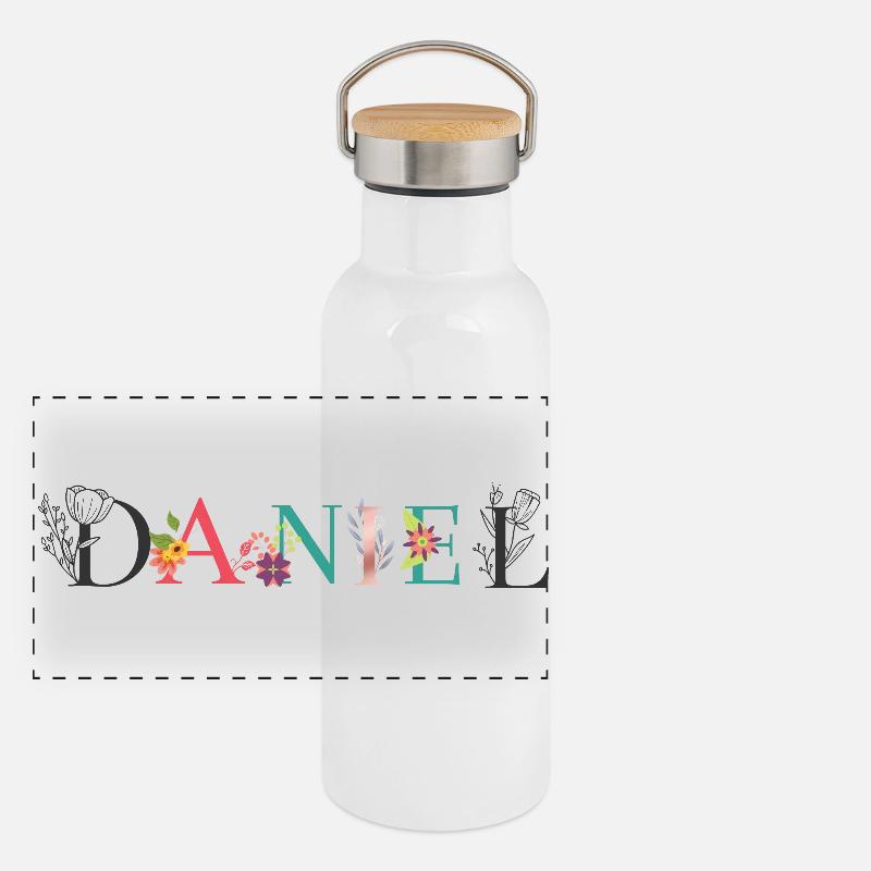 DANIEL Name Art With Flowers Embroidered Panoramic Thermal Bottle with Bamboo Lid