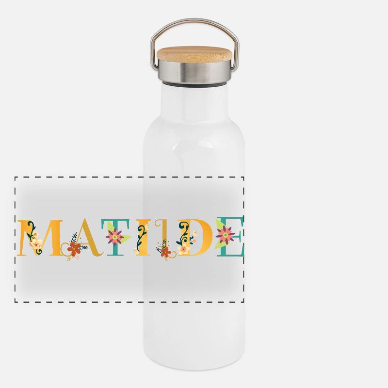MATILDE Nom Art avec fleurs brodées Gourde isotherme avec bouchon en bambou