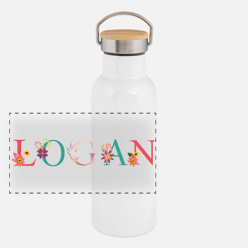 LOGAN Art du nom avec fleurs brodées Gourde isotherme avec bouchon en bambou